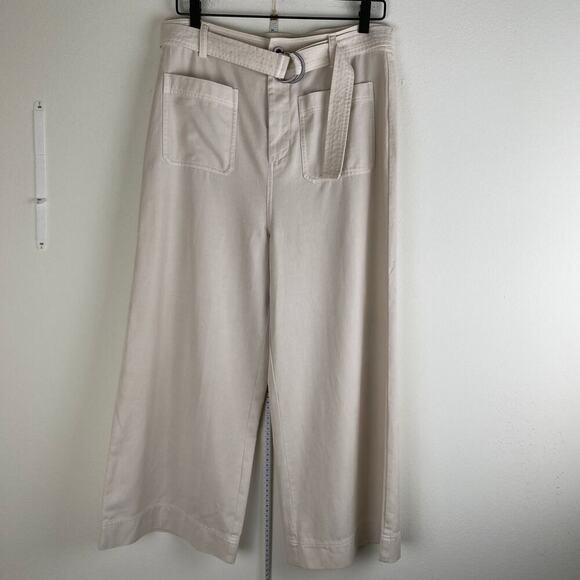 Cloth & Stone Belted Wide Leg Pants Size 30 Light Beige Ecru Crop Anthropologie - Picture 4 of 10